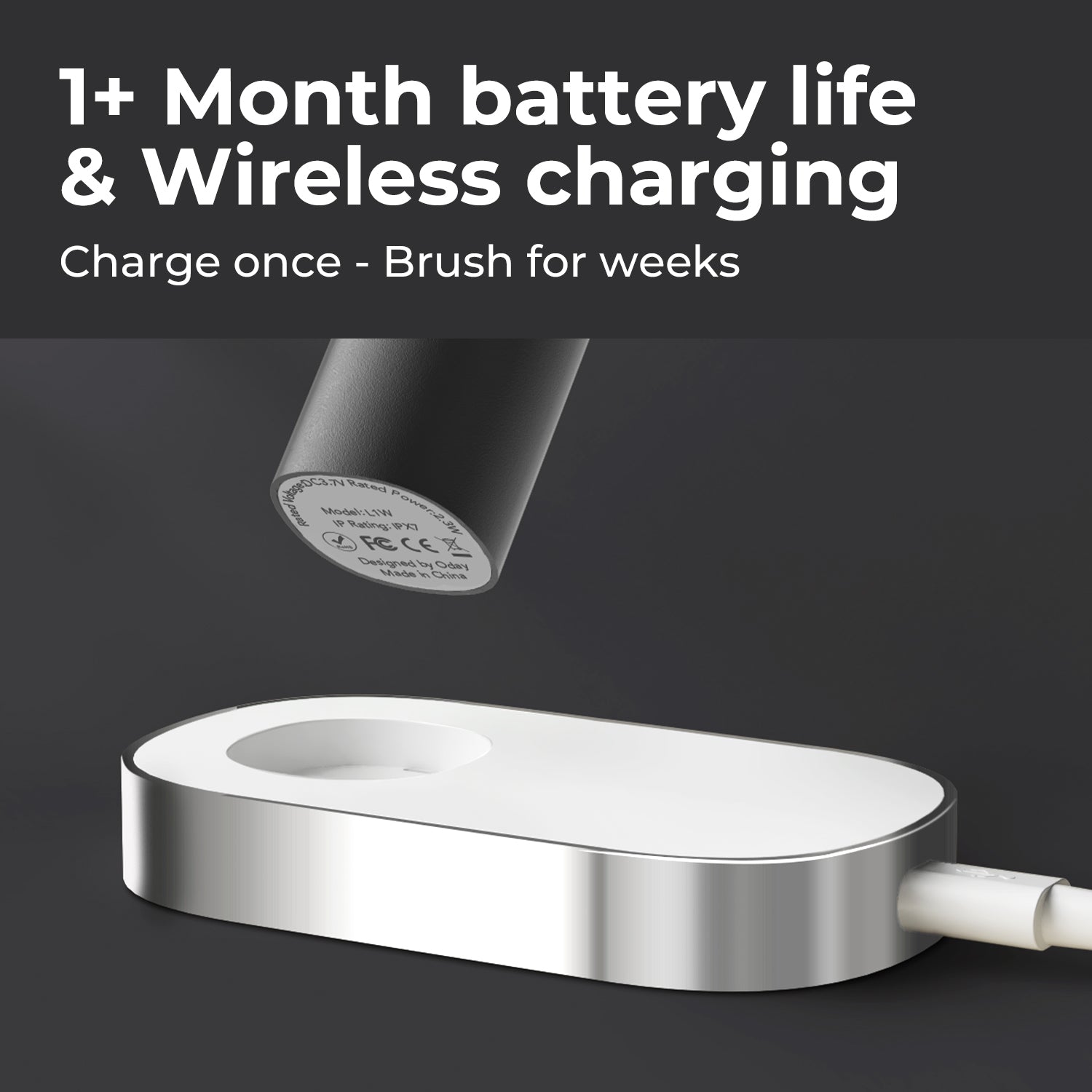 ODAY Sonic Electric Toothbrush, Wireless Charging, IPX7 Waterproof, 1 Month+ Battery