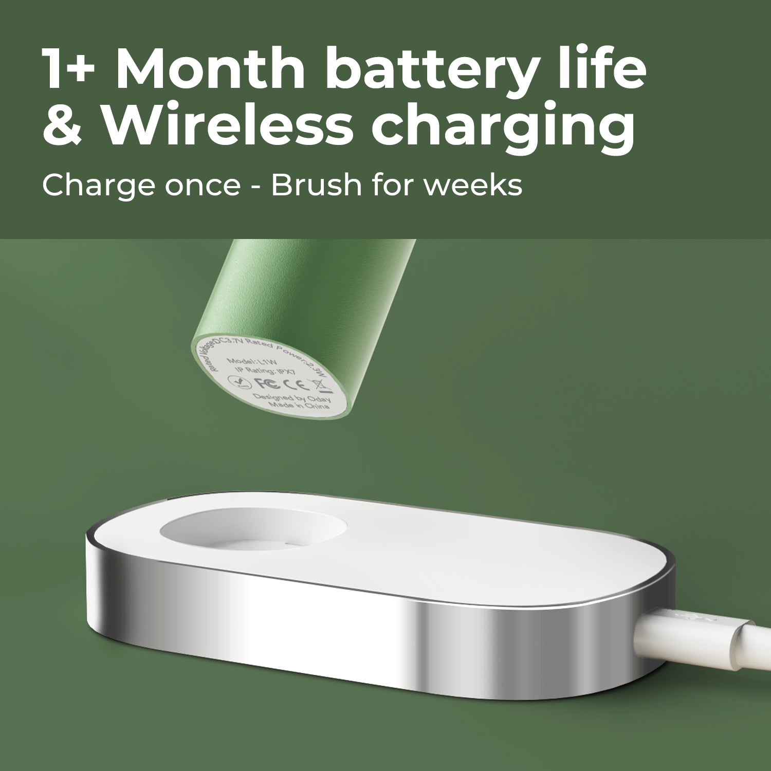 ODAY Sonic Electric Toothbrush, Wireless Charging, IPX7 Waterproof, 1 Month+ Battery
